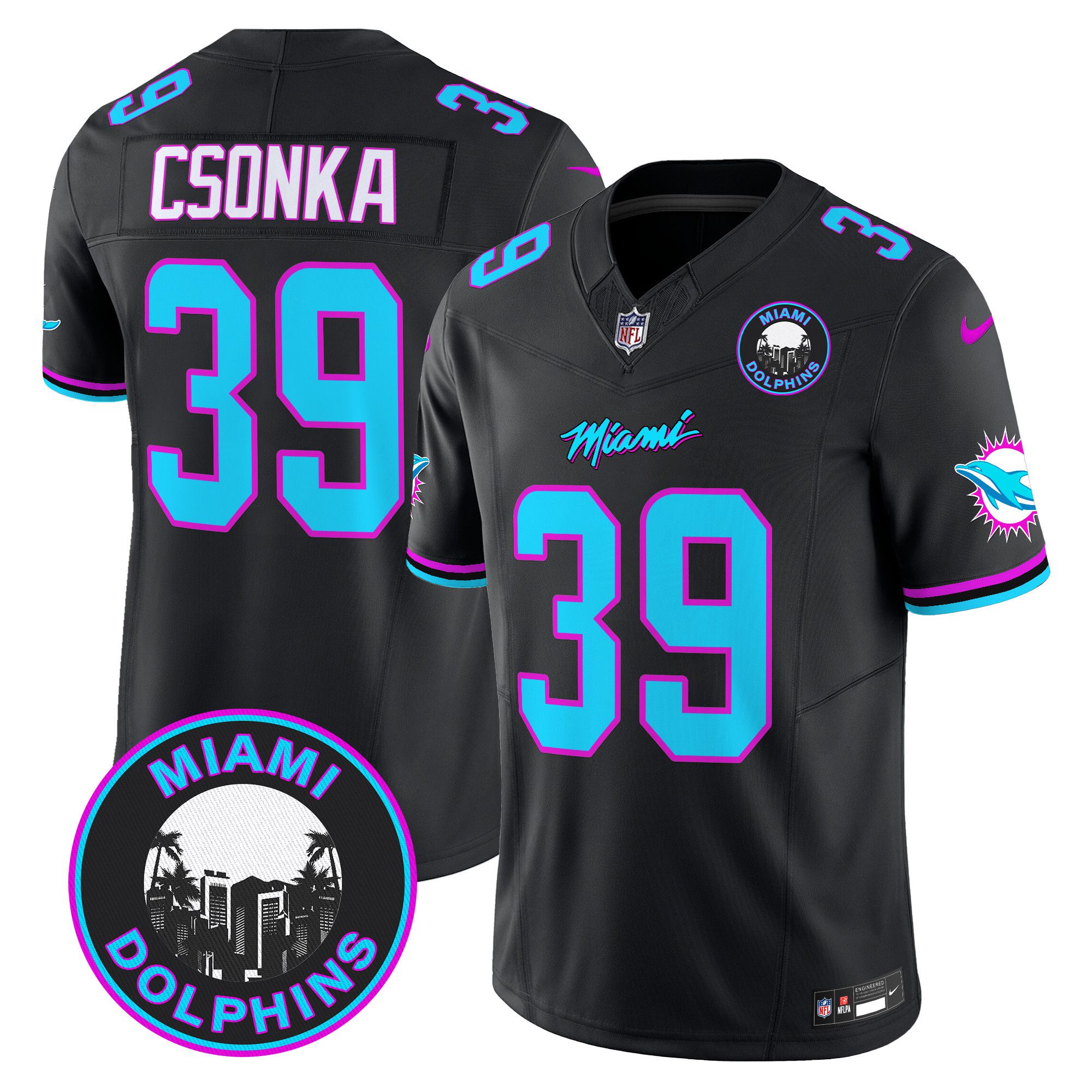 Men Miami Dolphins 39 Csonka Black 2024 Nike Vapor Limited NFL Jersey style 1